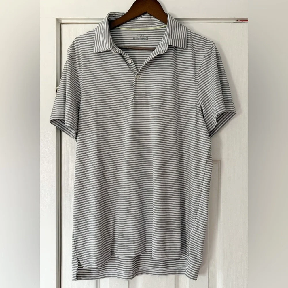 J. Crew Performance Classic‎ Gray Striped Polo Shirt Size Large EUC